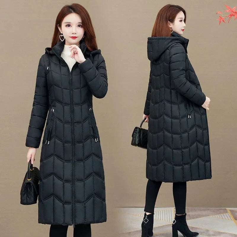 Winter Jacket Women X-long Thicken Down Coat with A Hood Straight Elegant Outerwear  Korean Fashion