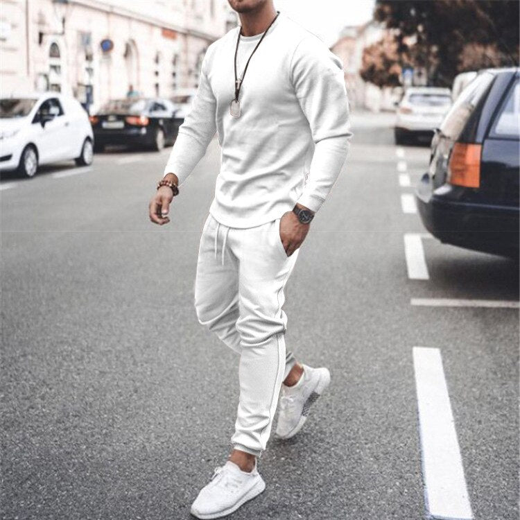 New Men's Tracksuit Casual Solid Sports Set Long Sleeved  2 Pieces Set Fashion Brand Jogger Fitness Sportswear