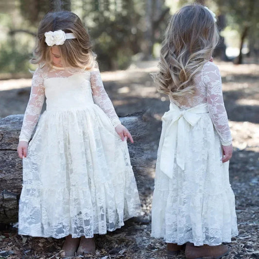 Princes Girls Lace Dresses Flower Girl Wedding Party Clothes