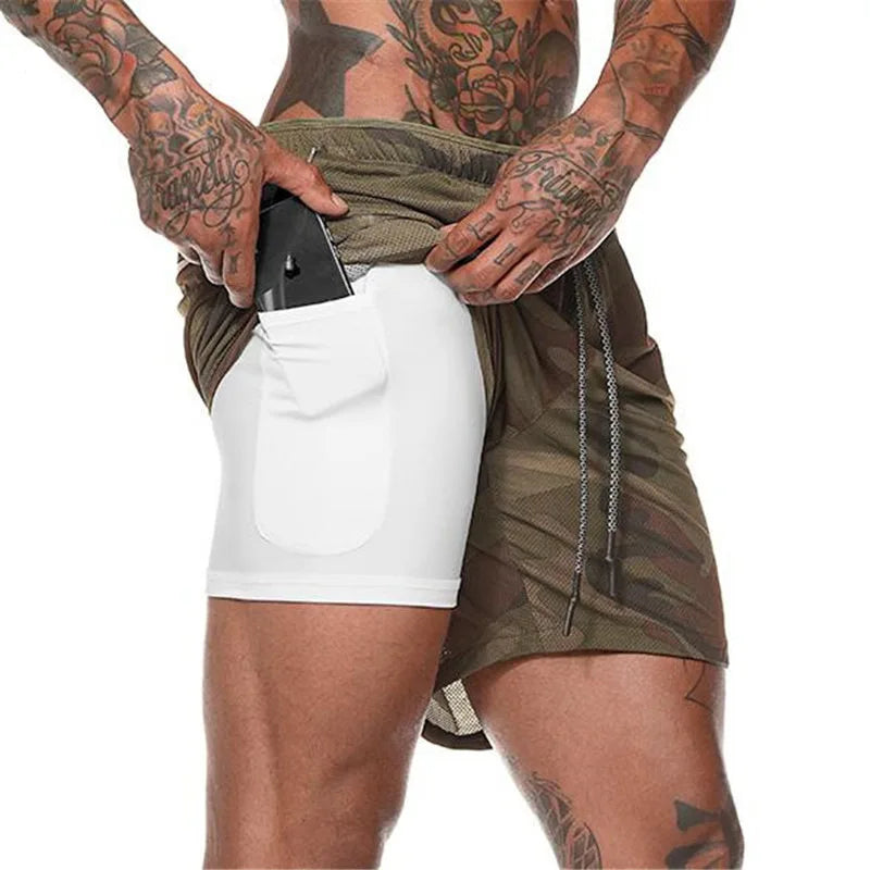 Men's Sport Shorts cool Sportswear Double-deck  2 in 1 Casual Fitness Shorts