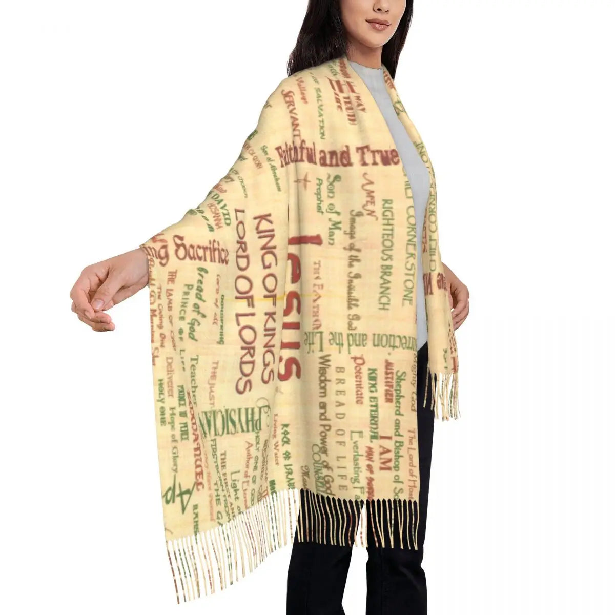 Jesus Biblical References Tassel Scarf Women Soft Religious Christian Divine Mercy Shawls Wraps Ladies Winter Fall Scarves