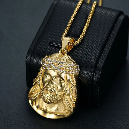 Stainless Steel Titanium Hip Hop God Jesus Human Head Luxury Gold Plated Pendant