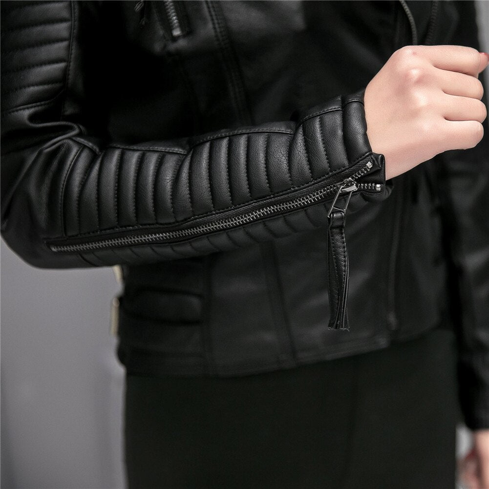 Women's Spring Autumn PU Leather Jacket Casual Slim Soft Moto Jacket Biker  Leather Coat for  Women