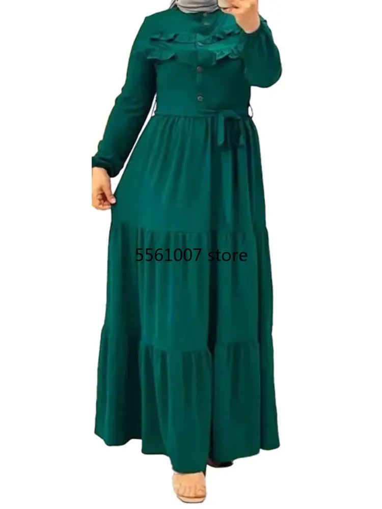 New Ramadan Abayas  Kaftan Elegant Eid Muslim Women Loose Belt Dress