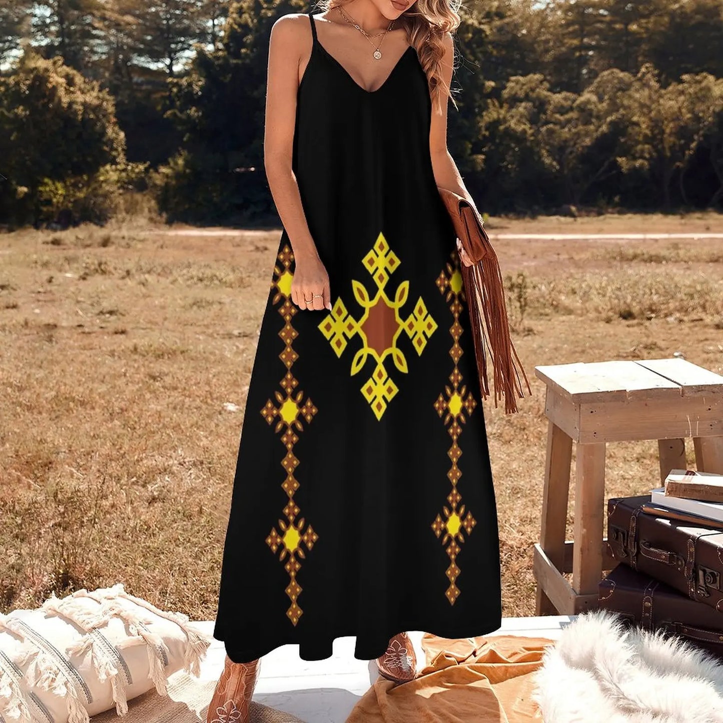 Beautiful Ethiopian cross-sleeveless summer  elegant women's dress