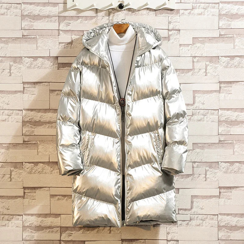 Bright Silver Winter Hooded Parka Jacket for Men