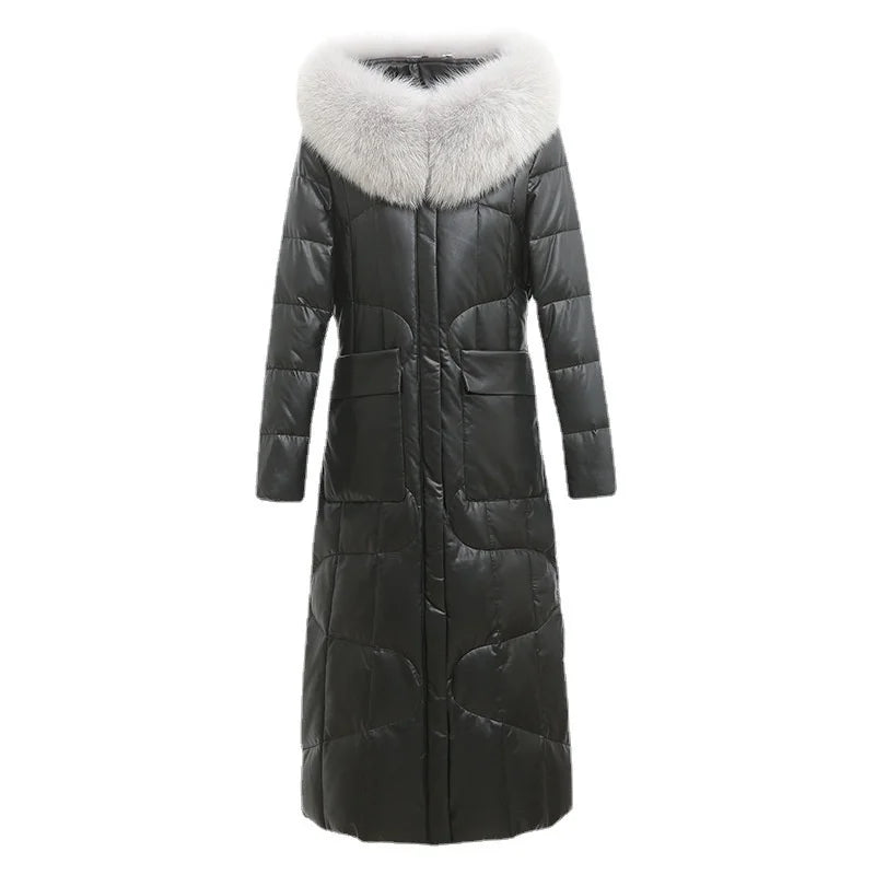 Genuine Leather Jacket Women's Down Jacket Elegant Mid-length Coat