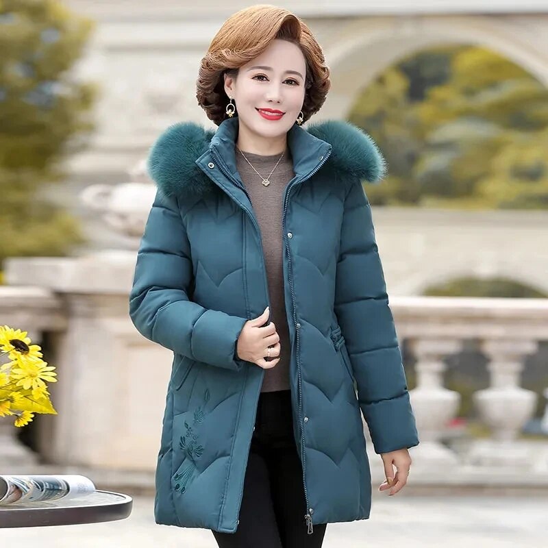 Women's Fashion Hooded Embroidered Down Cotton-padded Jacket  Winter Coat for Female