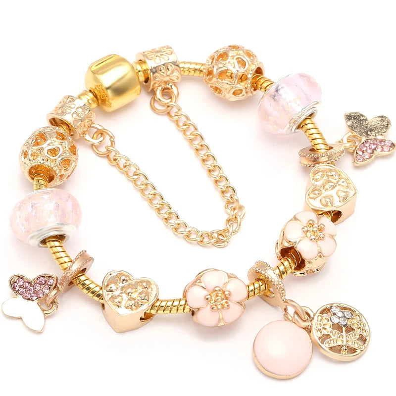 Luxury Crystal Bees Gold Color  Fine Charm Bracelet  for Girls and Women