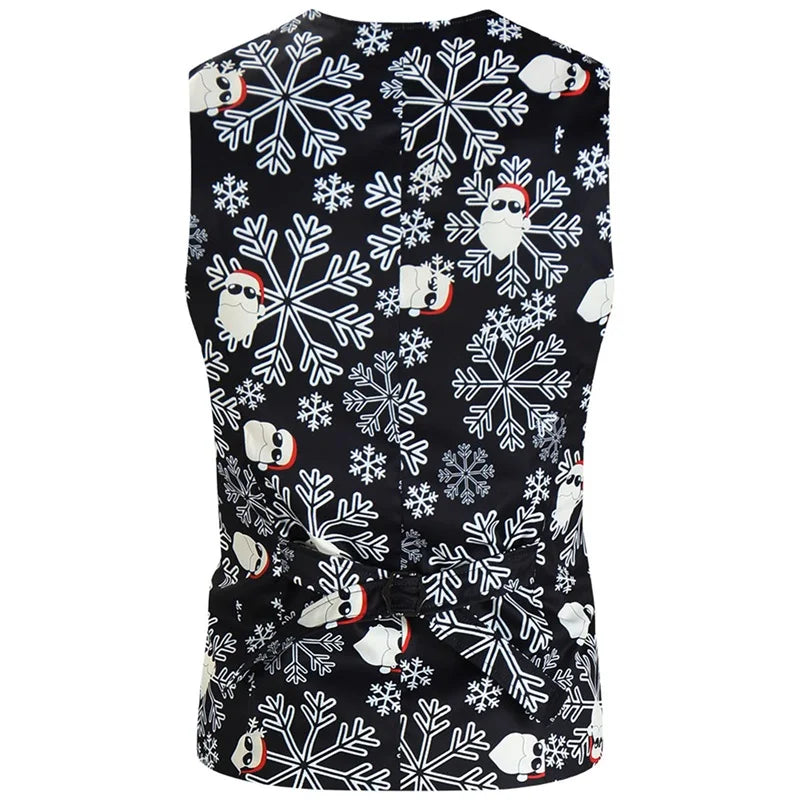 Men's Christmas Suit Snowflake Snowman Print 3-Piece Set