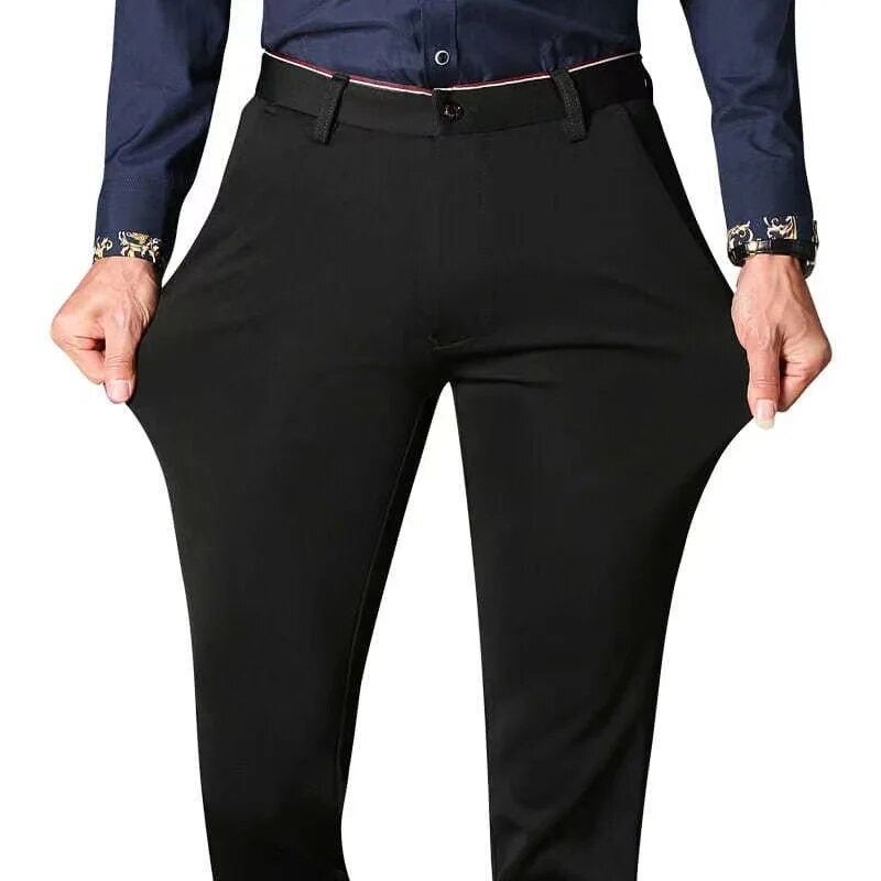 High Stretch Men's High Waist Elastic Formal Suit Pants Office Business Classic Casual Trousers