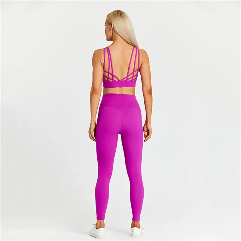 Tight Leggings Sports Fitness Cross Gym Bra Top 2pcs Sport Suit For Women