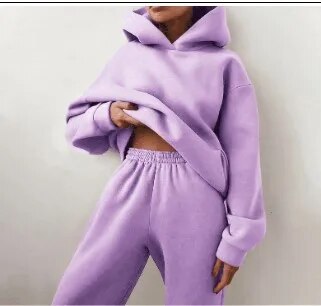 Winter Two Piece Sets Women Tracksuit Oversized  Sweatshirt Solid  Hoodie Sportswear for Women