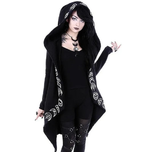 Fashion Trend Ladies Punk Moon Pattern Printed Long-sleeved Cardigan Sweater