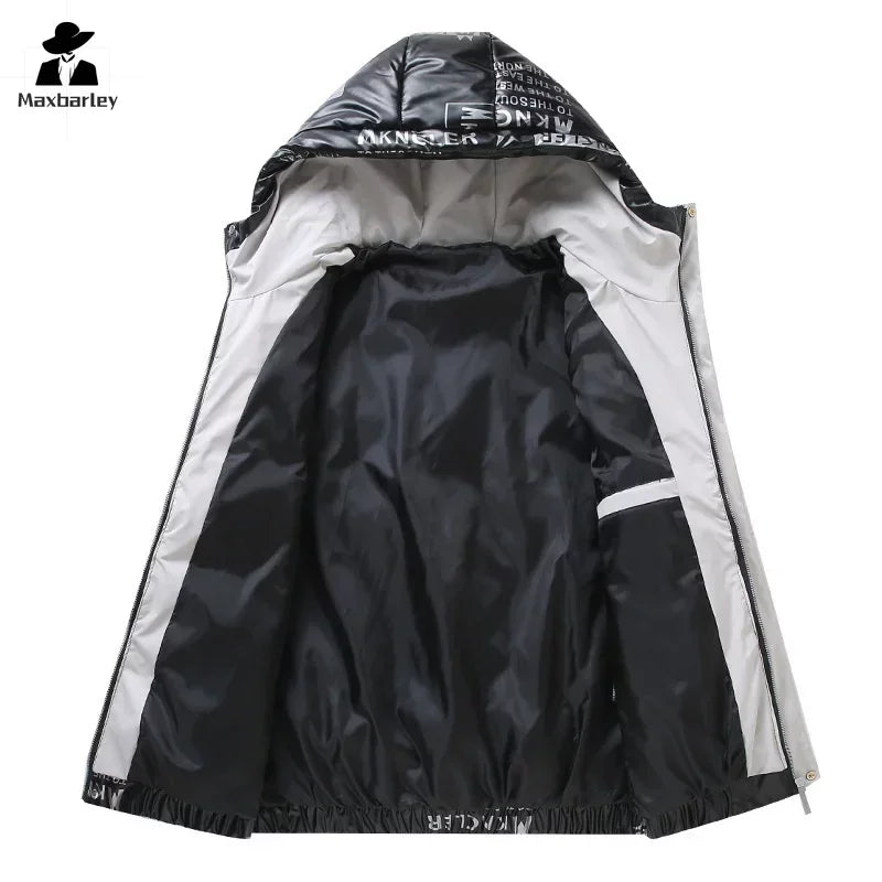 White Duck Down Jacket Men's Winter Fashion Casual Short Shiny Hooded Windbreaker  Coat for Men