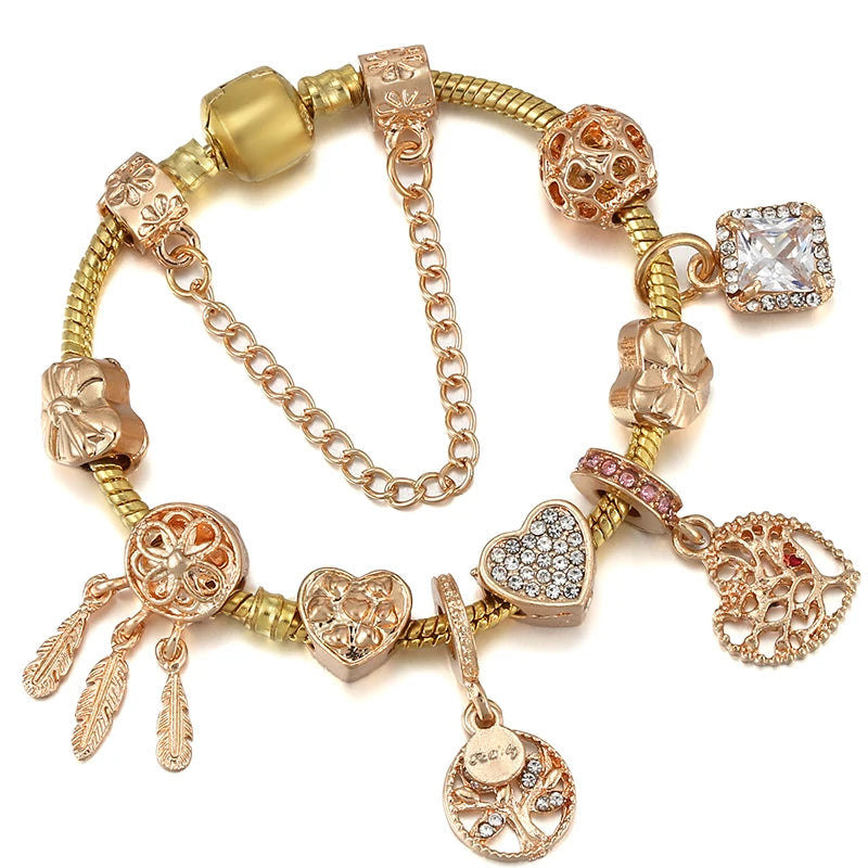 Luxury Crystal Bees Gold Color  Fine Charm Bracelet  for Girls and Women