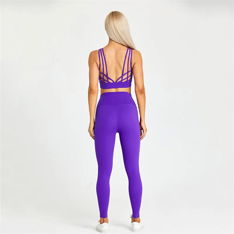 Tight Leggings Sports Fitness Cross Gym Bra Top 2pcs Sport Suit For Women