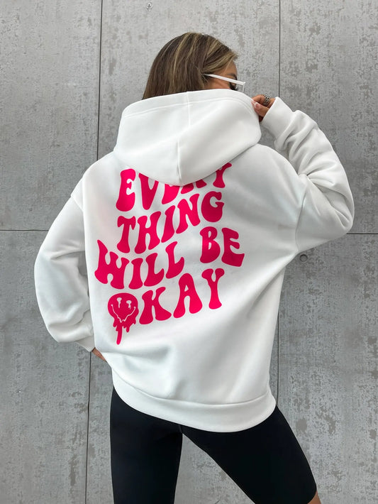 Creative Letter Hoody Female Casual Pocket  Fashion Loose Warm Comfortable Pullover