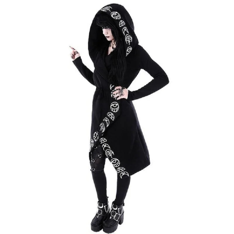 Fashion Trend Ladies Punk Moon Pattern Printed Long-sleeved Cardigan Sweater