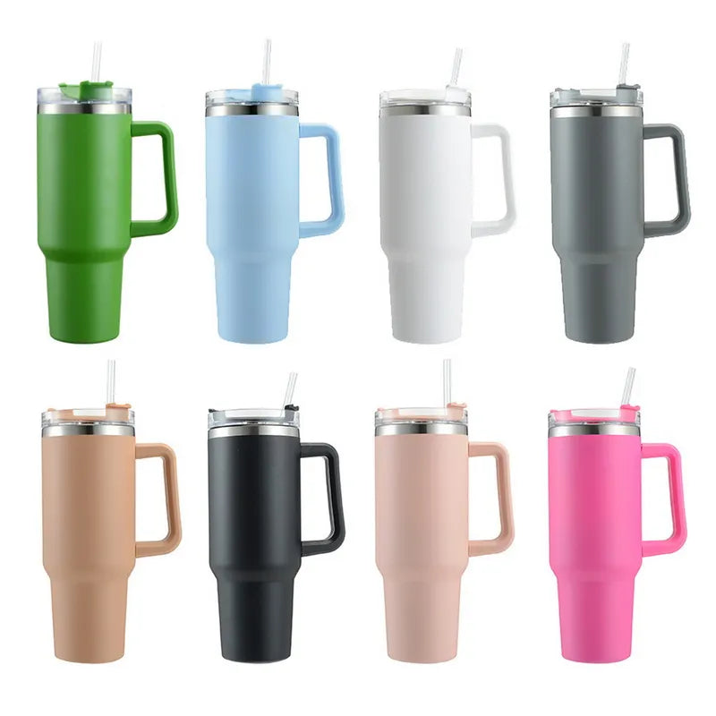 Stainless Steel Thermal Double Insulated Mug with Insulated Tumbler Lids  & Straw & Reusable