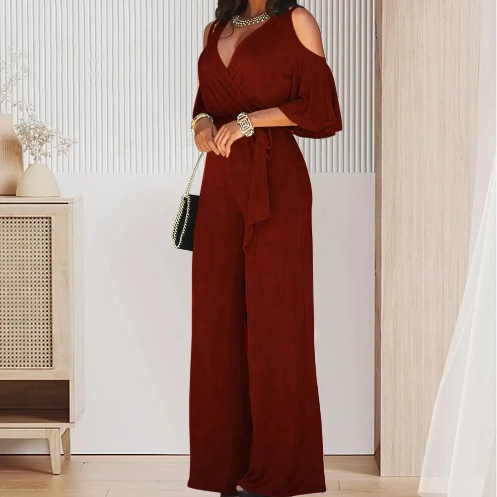 Stylish Lady Jumpsuit Hollow Out Commute Comfortable Pure Color Lady Jumpsuit