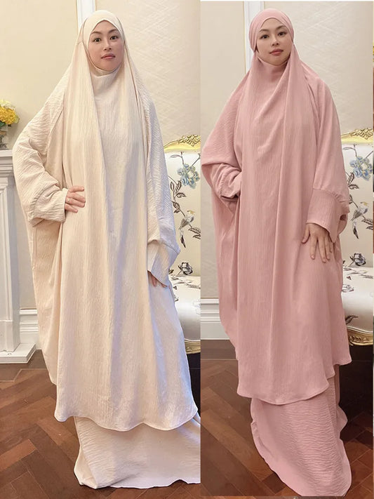 Ramadan 2 Piece  Long Khimar Set Abaya Muslim Women Prayer  Dress Sets Eid Niqab