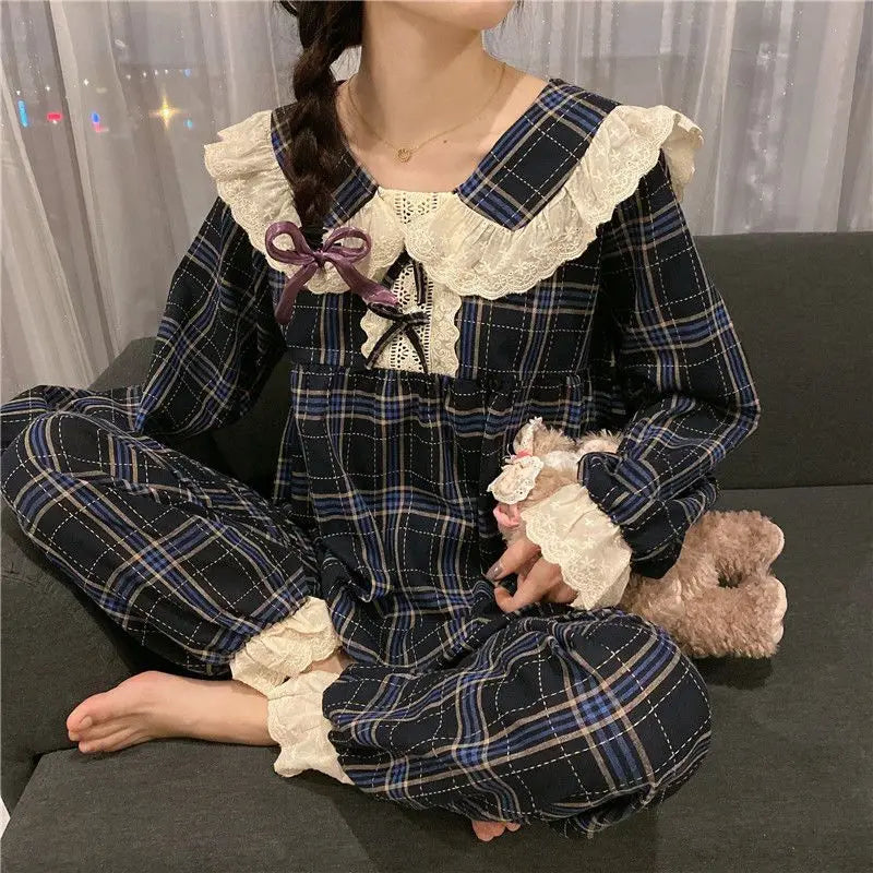 Lace Women Pyjama Sets Sleepwear 2 Pieces Pants Sets Full Sleeve  Night Wears Suit