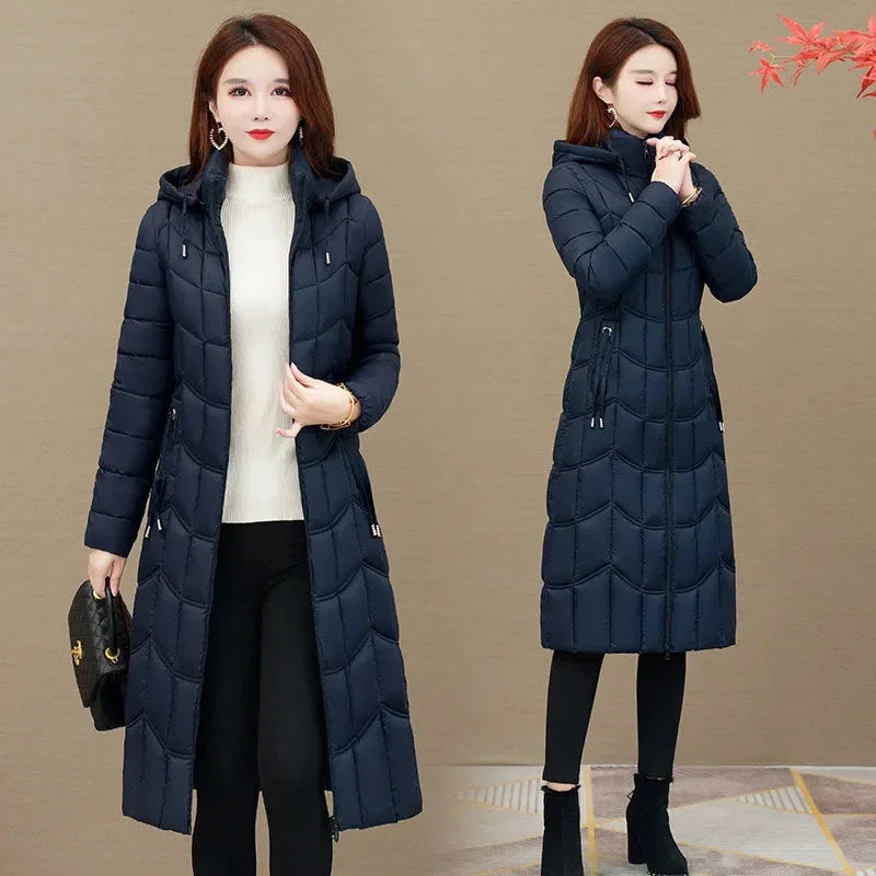 Winter Jacket Women X-long Thicken Down Coat with A Hood Straight Elegant Outerwear  Korean Fashion