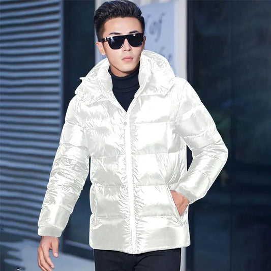 White Black Glossy Parka Coat – Men’s Hooded Winter Jacket 2022 | Windproof, Rainproof