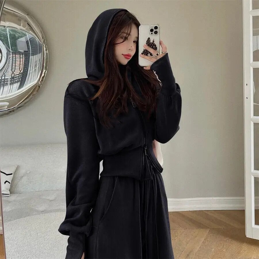 New Two Piece Sets Women Zipper Tracksuit Trouser Suits Female Solid Sports Hoodie Clothes