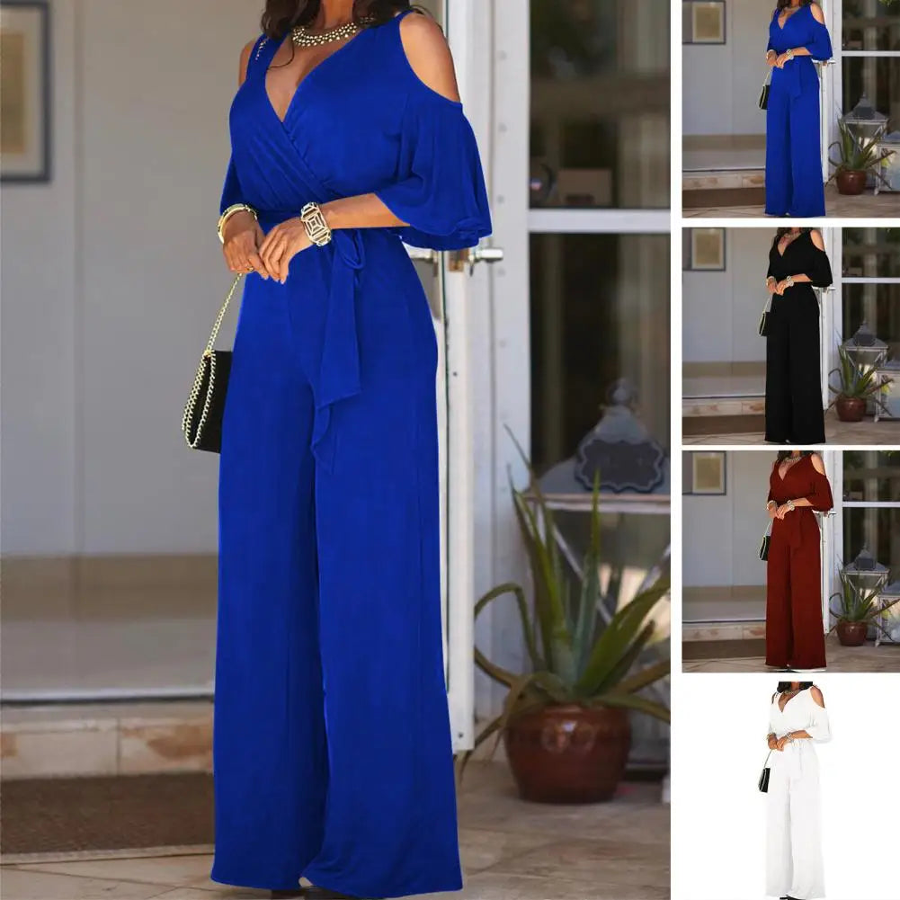 Stylish Lady Jumpsuit Hollow Out Commute Comfortable Pure Color Lady Jumpsuit