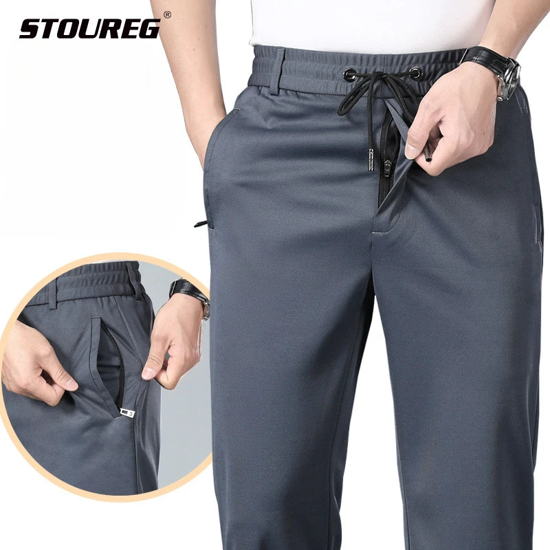 Elastic Waist Business Pants Loose Straight Stretch Running Sports Pants for men