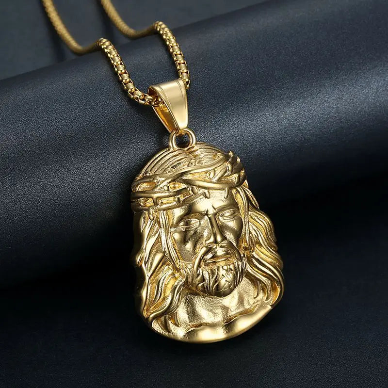 Stainless Steel Titanium Hip Hop God Jesus Human Head Luxury Gold Plated Pendant