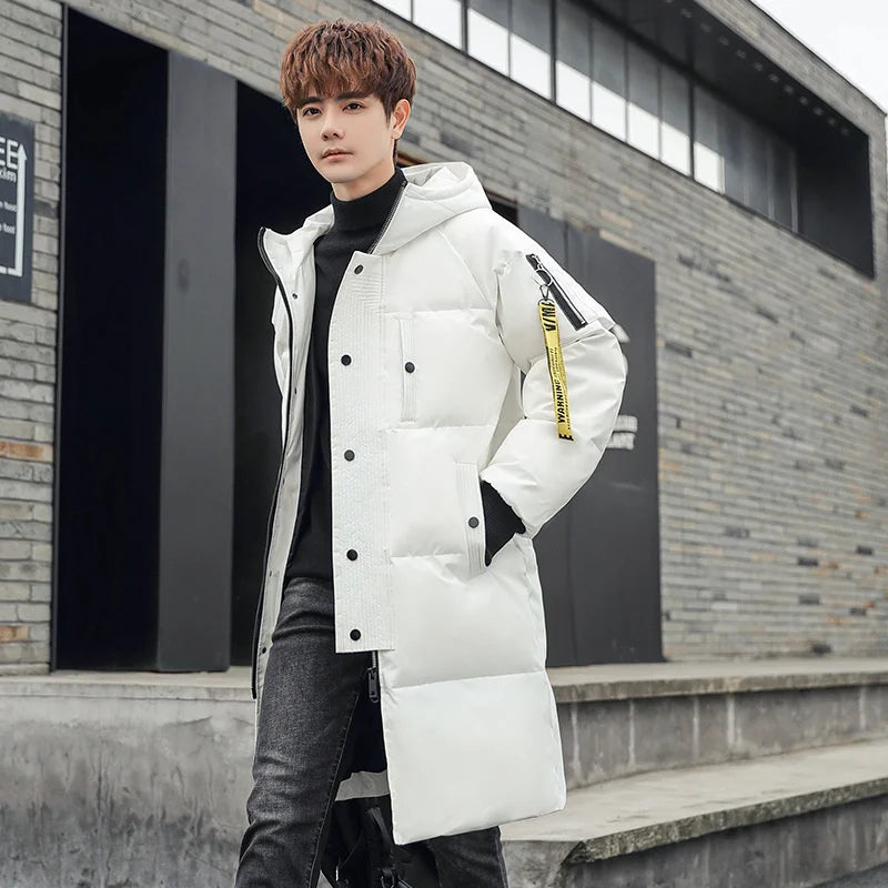 Winter 2024 White Duck Down Jacket for Men – Medium Long Fashion Work Puffer Coat