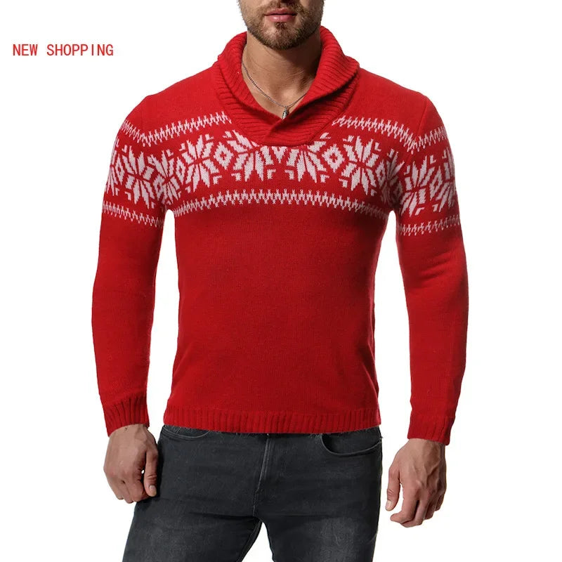 Men's Causal Turtleneck Sweater – Vintage Printed Christmas Pullover