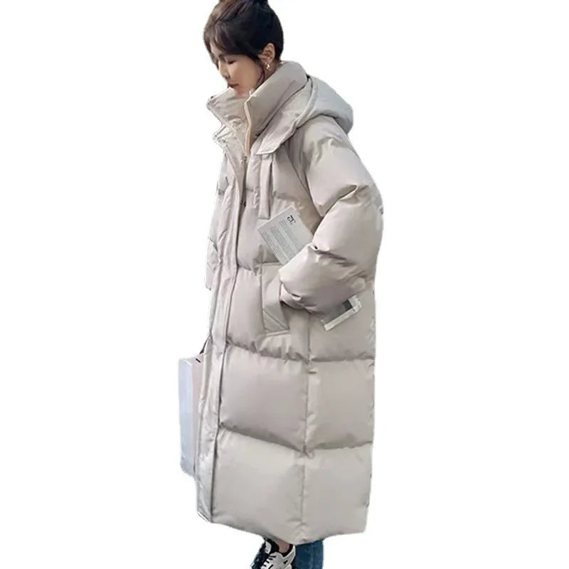 Thickened Down Cotton Jacket – Women's Loose Long Knee-Length Coat