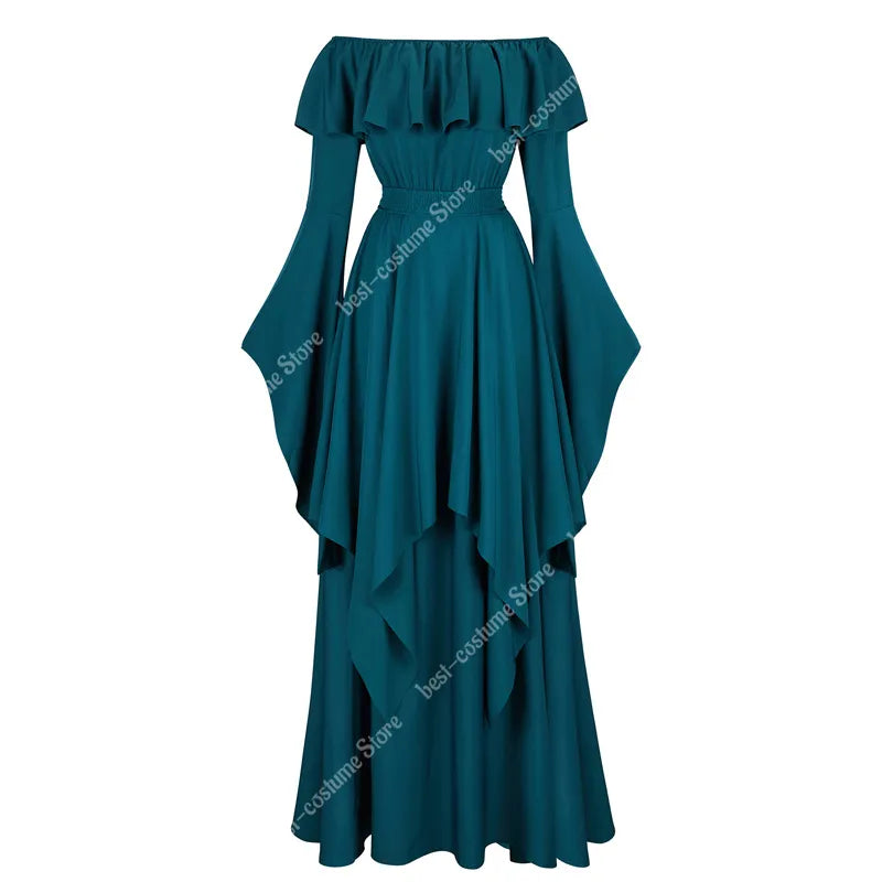 Victorian Dress for Women Elastic Waist Medieval Off Shoulder Plus Size Elegant Long Sleeve Evening Dress