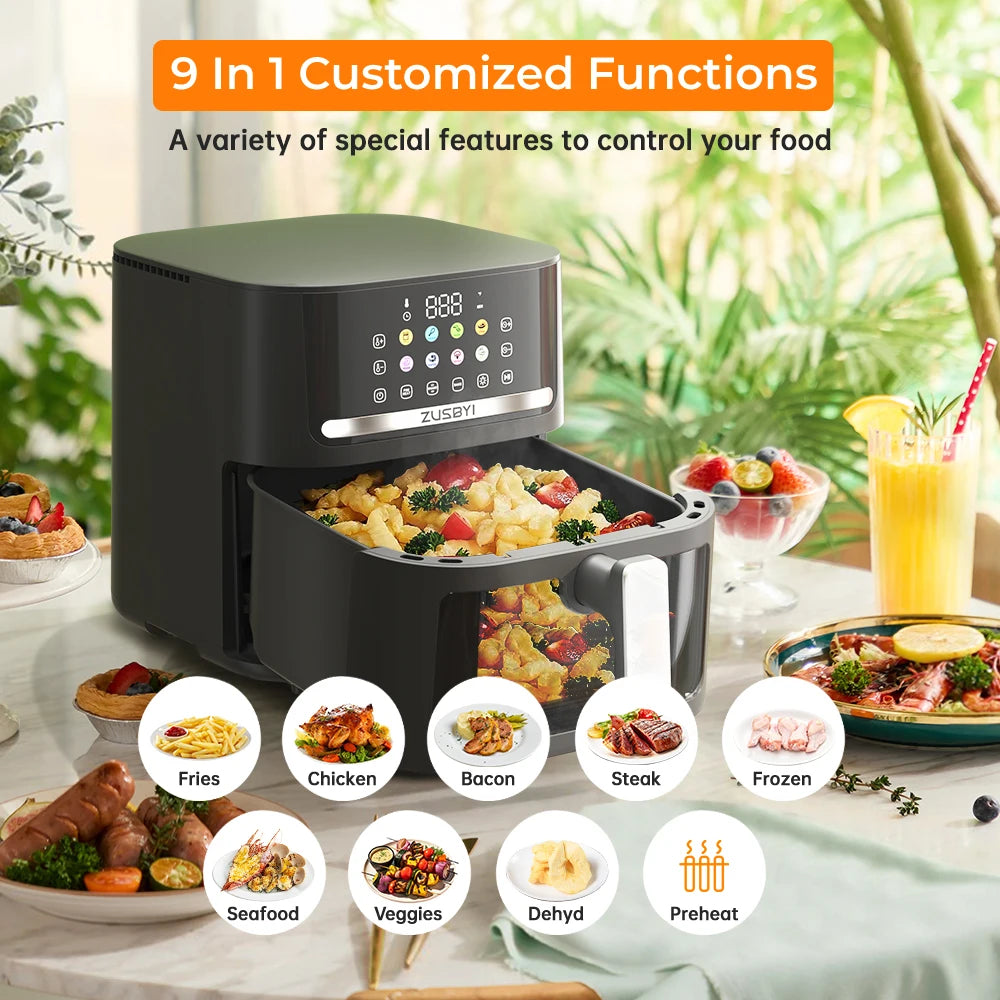 ZUSBYI 6.5QT Air Fryer Oven with Visible Window, Digital Colorful Screen, 12-in-1 Functions