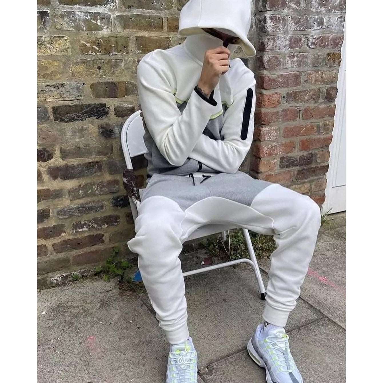 2022 Men's Sports Set Hooded Coat Cotton Tech Fleece Color Patchwork  Sweatpants Set for Men