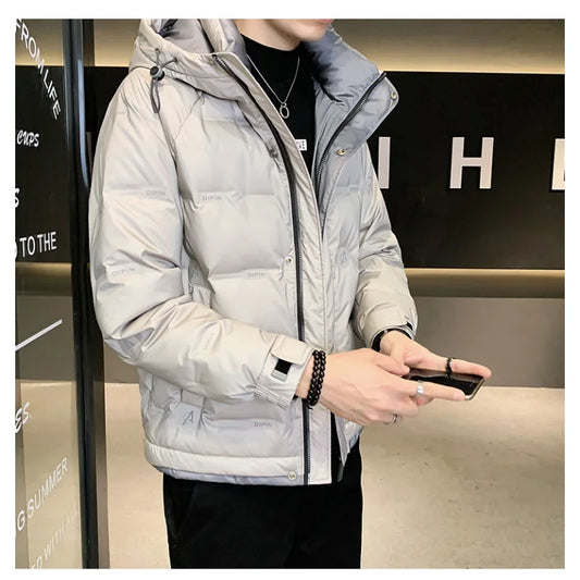 New Casual Vintage Hooded Short Down Jacket  Thickened Korean Version Fashion Trend Youth Puffer Coat