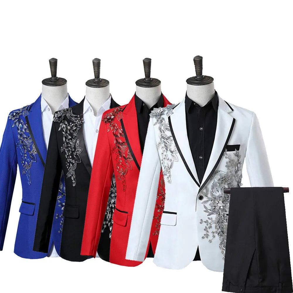 Elegant Appliqued Two-piece Men's Suit for Wedding Banquet Host Dance Prom Christmas Costume