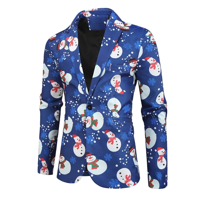 Men's Christmas Snowflake Print Tuxedo Suit