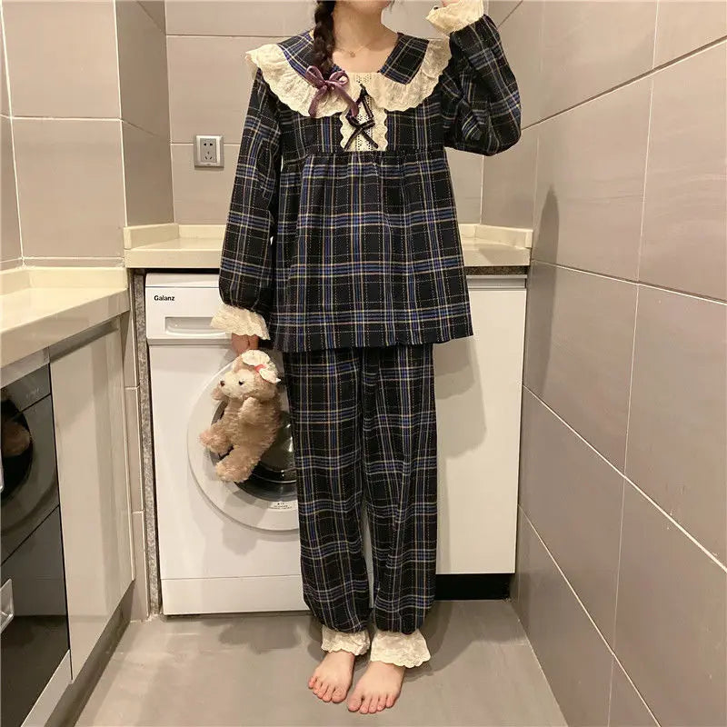 Lace Women Pyjama Sets Sleepwear 2 Pieces Pants Sets Full Sleeve  Night Wears Suit