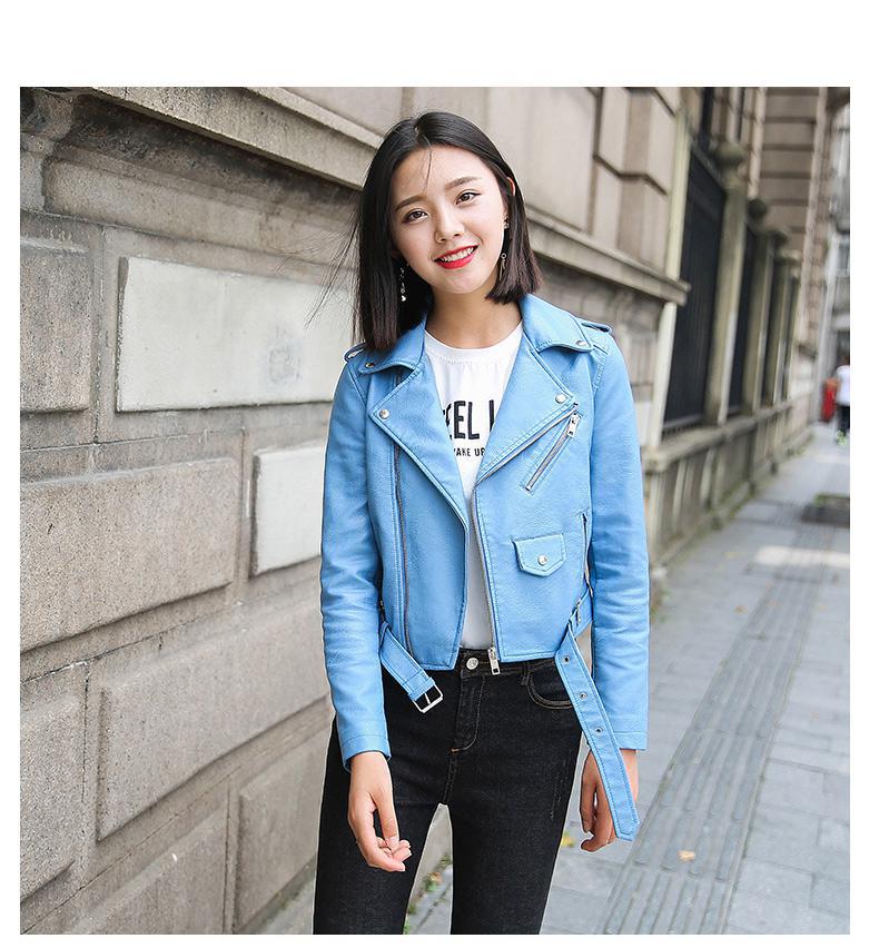 Leather Jacket Women Fashion Bright Colors Motorcycle Coat Short  Leather Biker Soft Jacket Woen