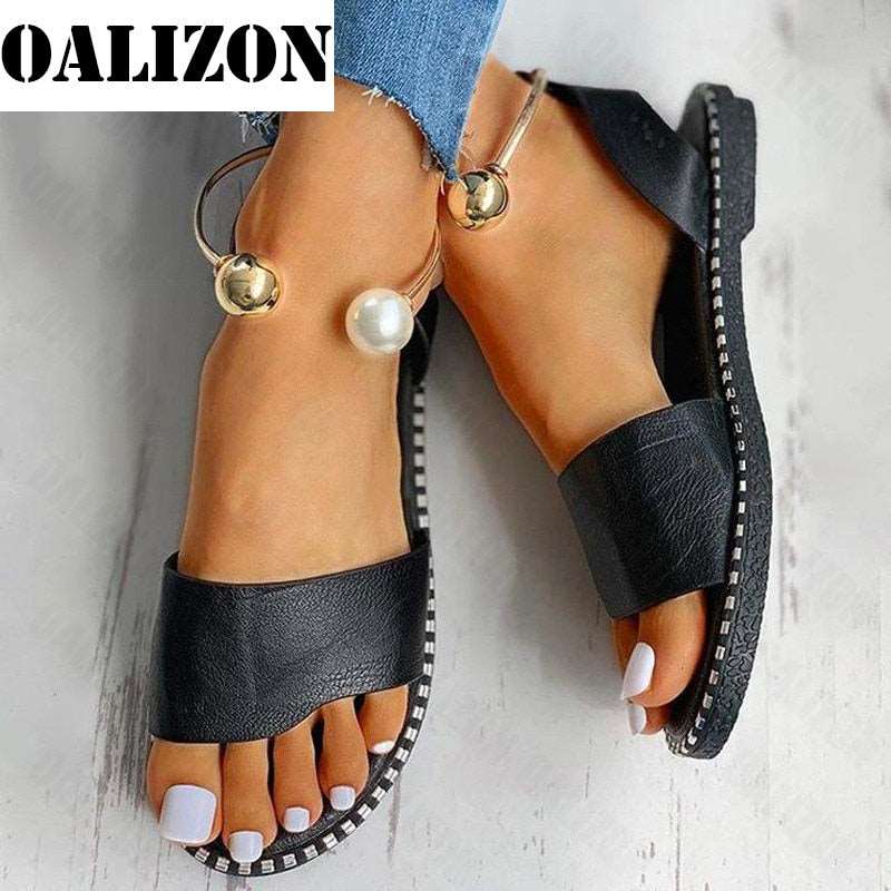 2022 New Summer Women Beaded Pearly Sandals Slippers Shoes for Ladies