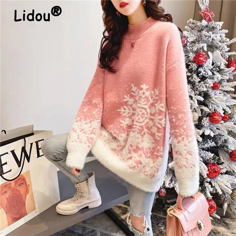 Women's Christmas-Themed Long Sweater – Winter Collection