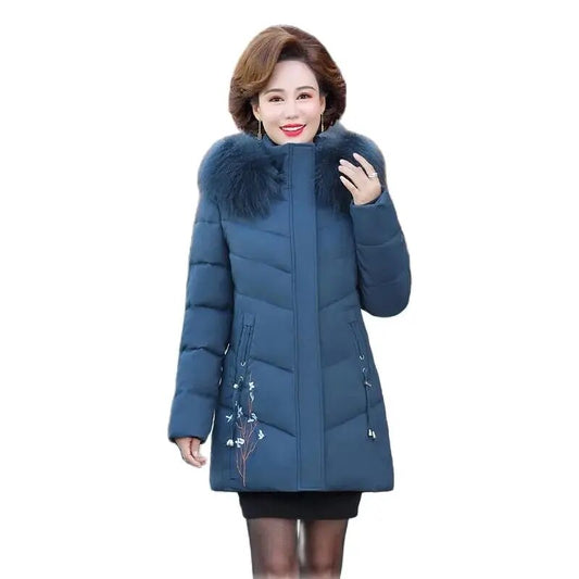 Women's Fashion Hooded Embroidered Down Cotton-padded Jacket  Winter Coat for Female