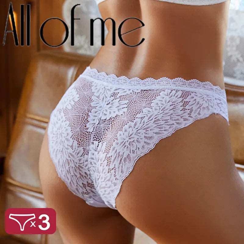 3 Pieces Women's Back Lace Panties Patchwork Cotton Lingerie Comfortable Underwear