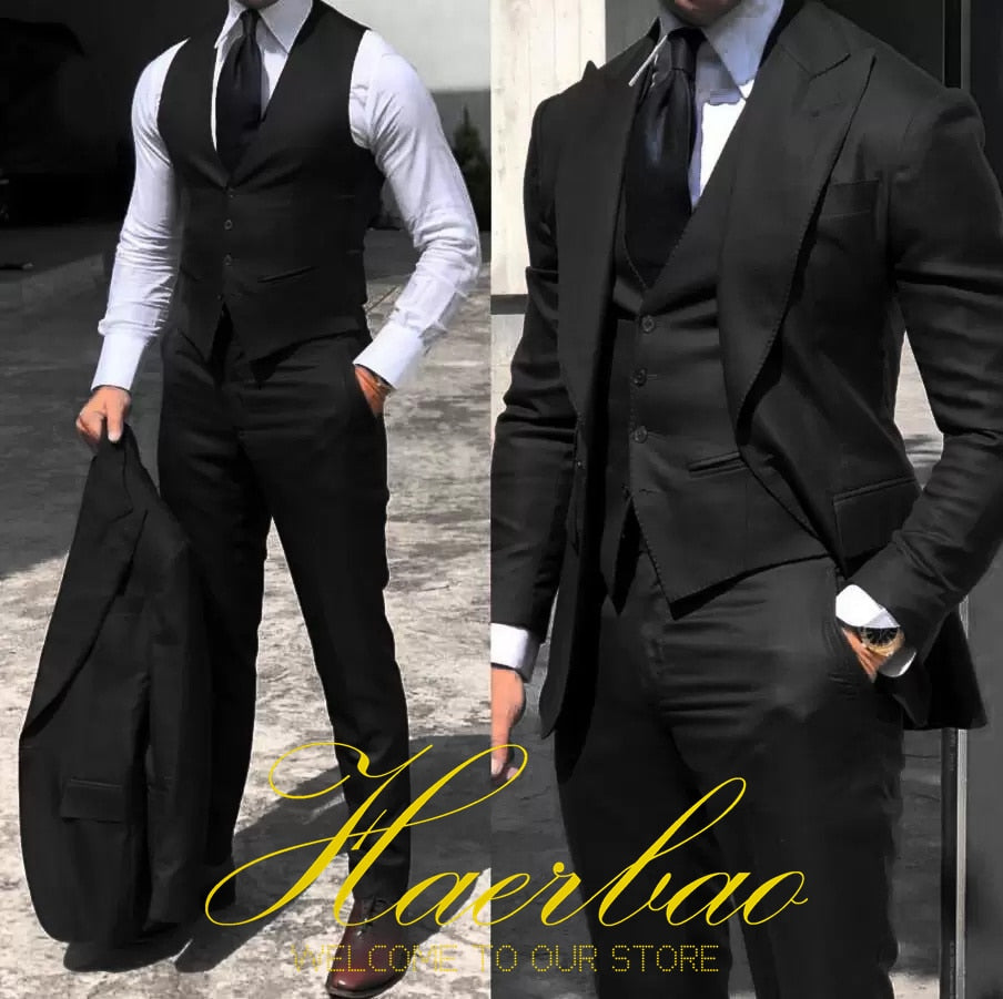 Men's Suit Business Office Jacket Pants Vest Three-Piece Set Slim Fit for Male