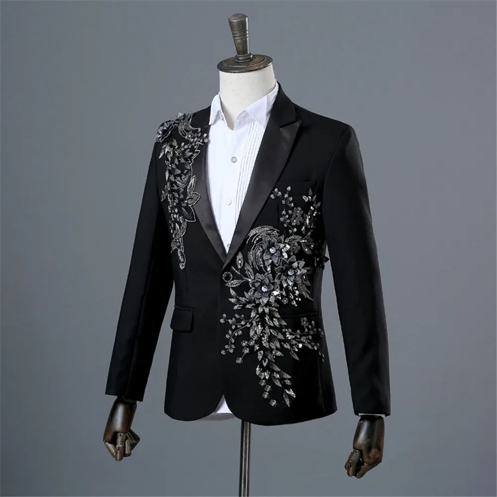 Elegant Appliqued Two-piece Men's Suit for Wedding Banquet Host Dance Prom Christmas Costume